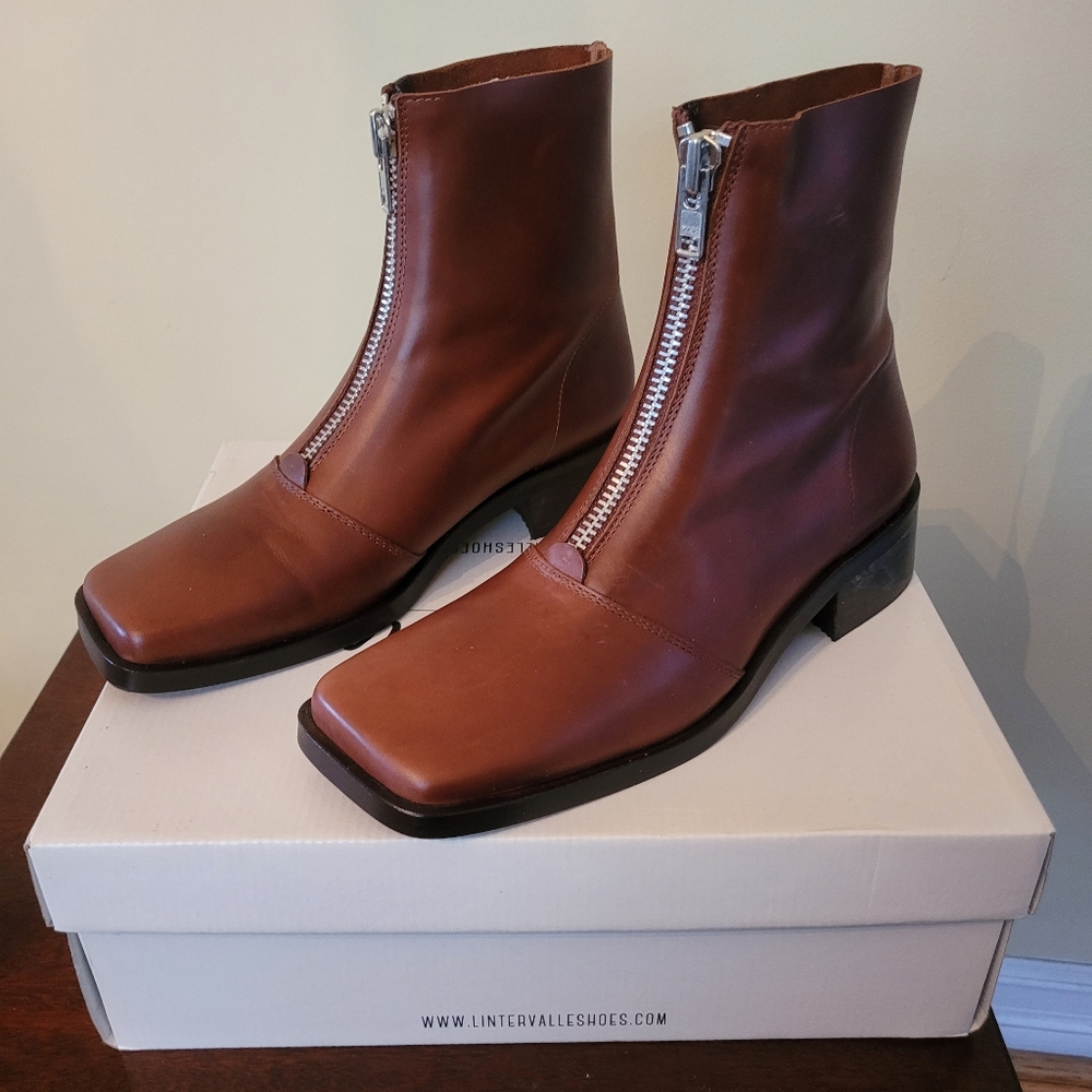 L'Intervalle Cognac Leather Boots